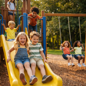 kids playing in our playground here at stay wilder campground